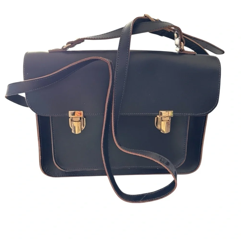 Mark and Graham Navy Leather Messenger Bag Work Travel Crossbody